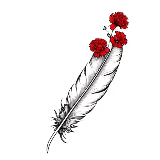 Feather And Red Carnations