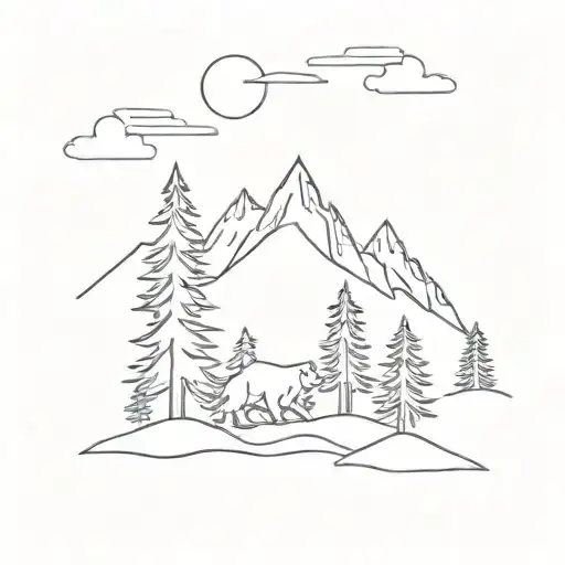 Mountains And Trees With Bear And Cardinal Perched