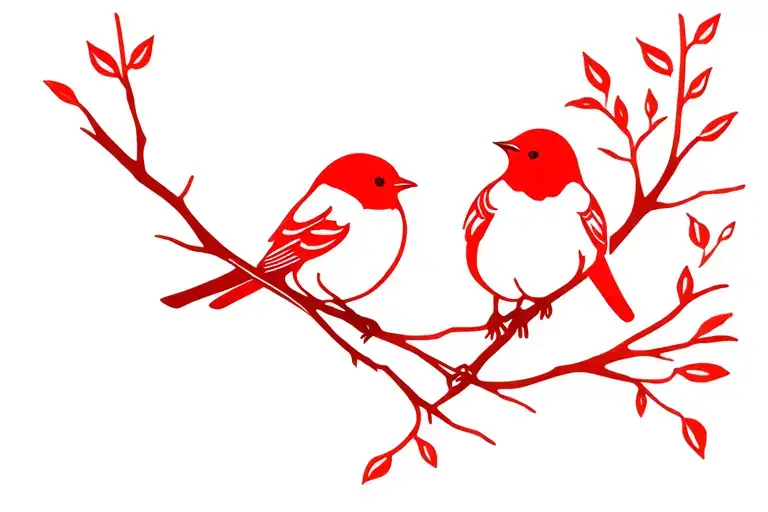 Two Robins On Branch Outline Tattoo Red Breast