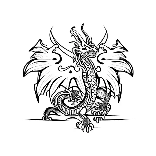 A Colorful New-school Design Of A Dragon Intertwined With Celtic Knots And Vegetation