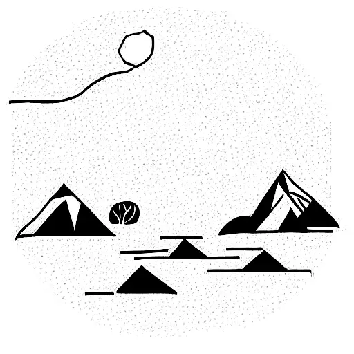 One Line Nature Jungle Trees Waterfall Mountains Hiking Black And White Abstract