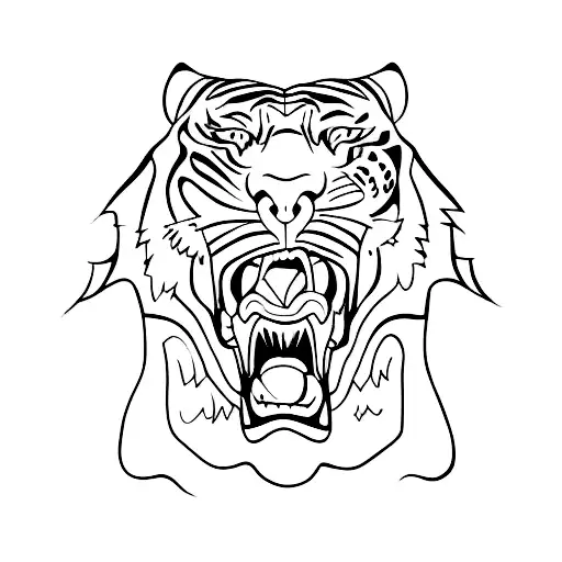 Right Side Of Tiger Head And Tiger Growling
