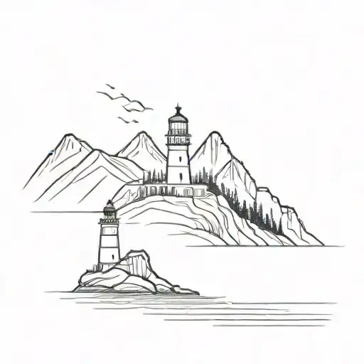 Port Lighthouse With Mountain