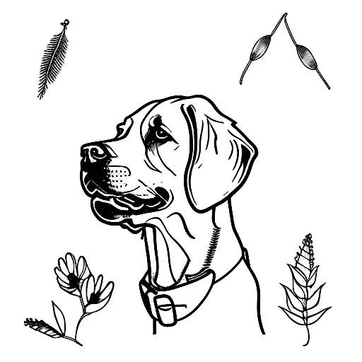 Lab Dog Portrait With Plant Frame