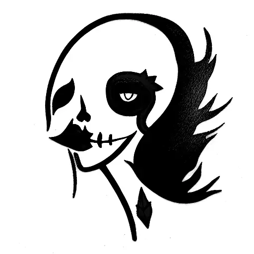 Girl With Long Hair With Scull Red And Black