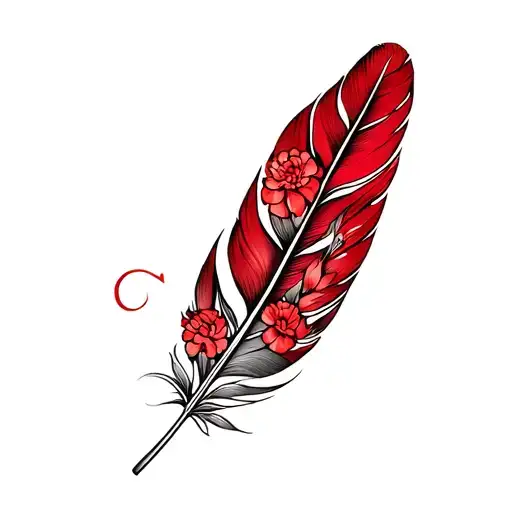 Feather And Red Carnations