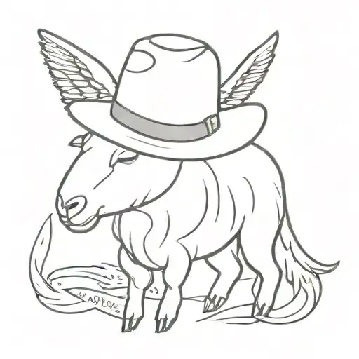 Lamb With Angel Wings And A Cowboy Hat