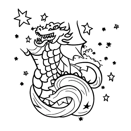 Dragon With Clouds And Stars