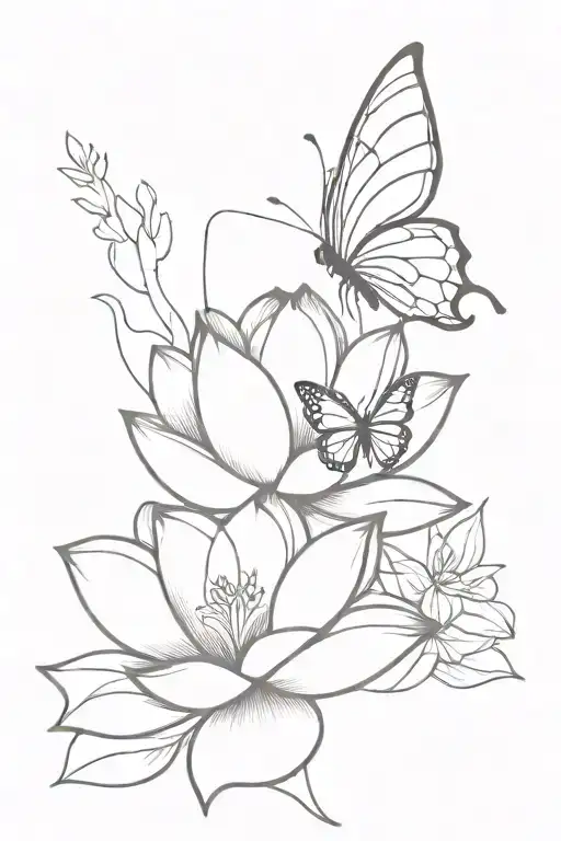 Lotus Flower And Butterfly Emerging
