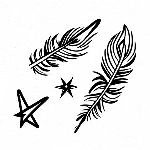 Feather With Birds And Stars Coming Off