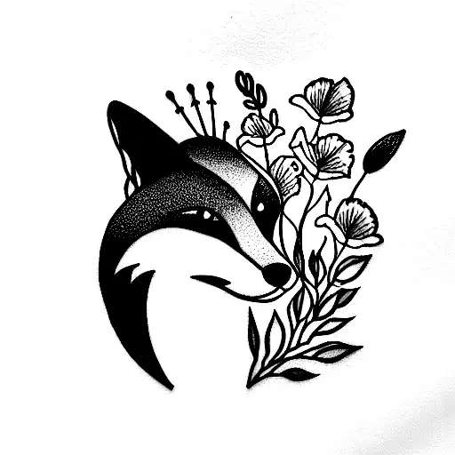 Fox With Gladiolus Flower