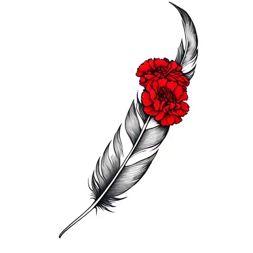 Feather And Red Carnations