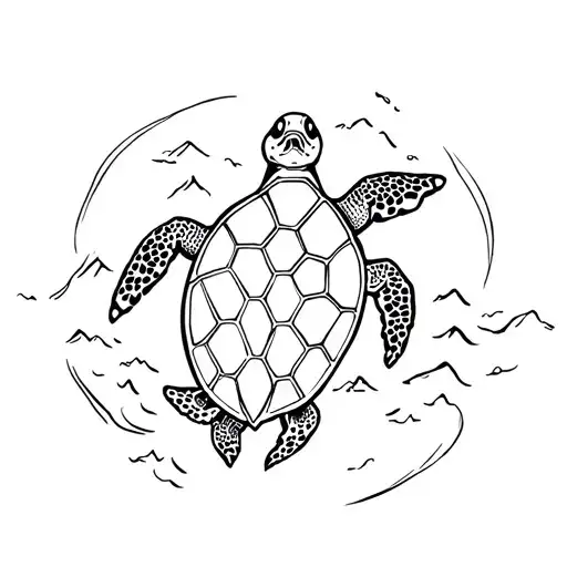 Sea Turtle Surrounded By Mountains