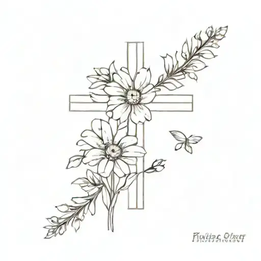 Cross With Daisy And Forget Me Not Flower Bouquet