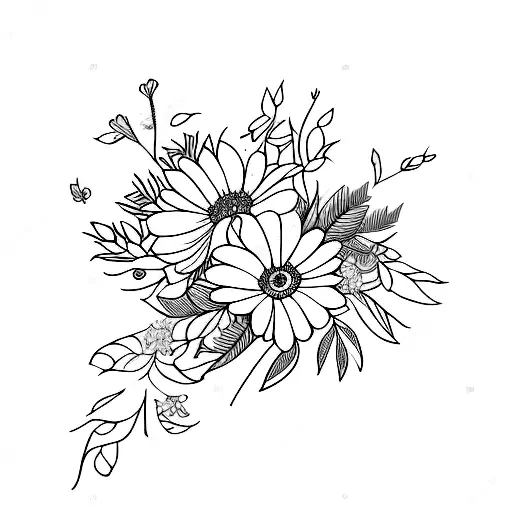 Flower Bouquet Using May July August October And December Birth Flowers Tattoo