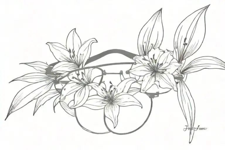 Glasses And Lily Flower On The Table Tattoo