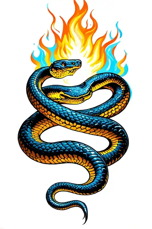 Snake Wrapped Around Blue Fire With Light Surrounding It
