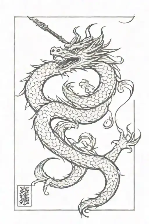 Dragon With A Chinese Sword On Caviar