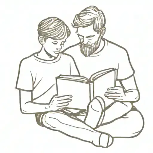 A Minimalist Tattoo Of A Father And Son Reading Together