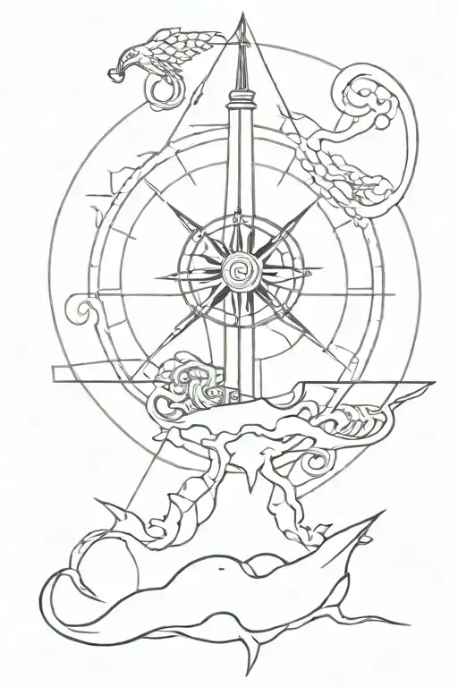 Compass Warship With Kraken Emerging