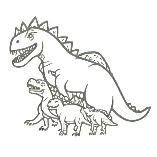 Dino Familly With 3 Kids Initials Y
