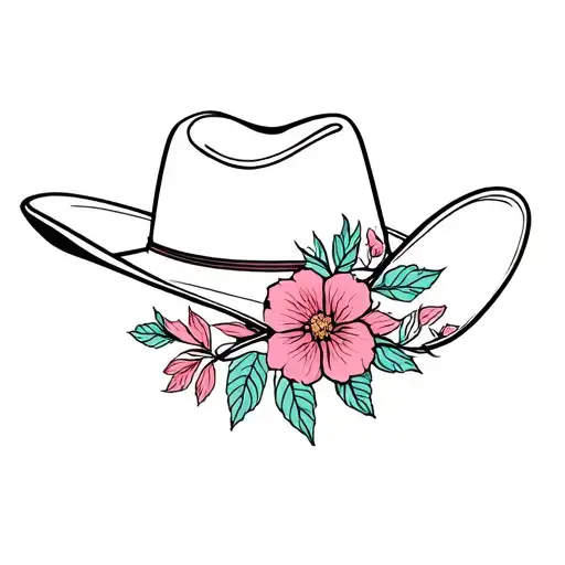 Fine Line Dainty Cowboy Hat With Flower Blooming