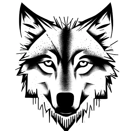 Wolf To Cover Left Hand Shoulder Blue Eyes And Sketch Line Style