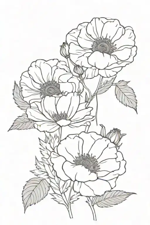 Bouqet Of 2 Dasies One Poppy One Violet And A Rose