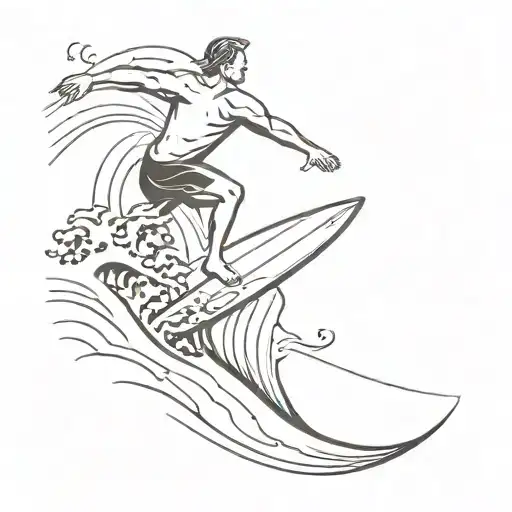 A Minimalist Design Of A Surfer Riding A Wave At Sunset