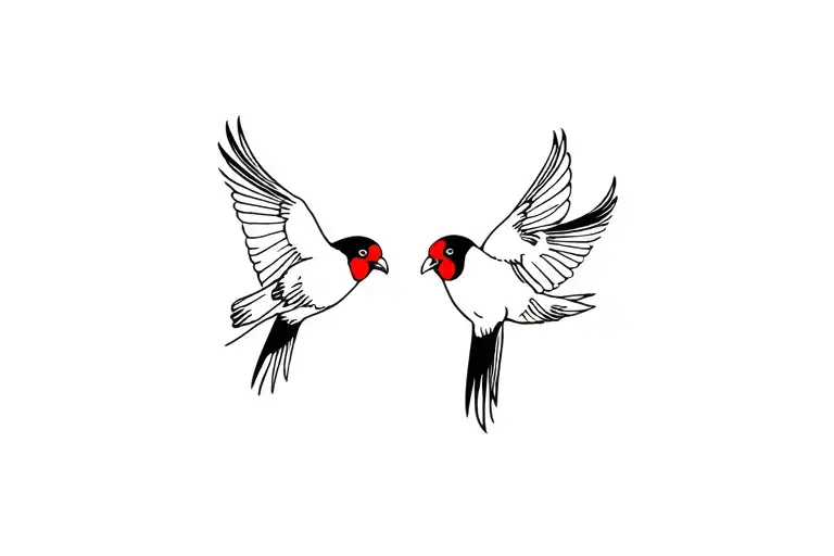 Two Cockatiel Silhouettes Flying Together All Black With Red Cheeks In A Small Format