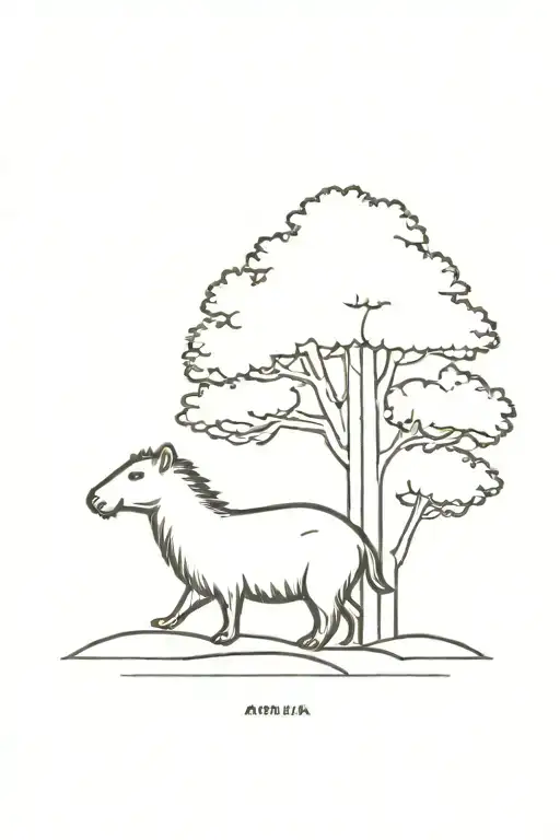 Brazilian Araucaria Tree With A Capybara Climbing At Its Base