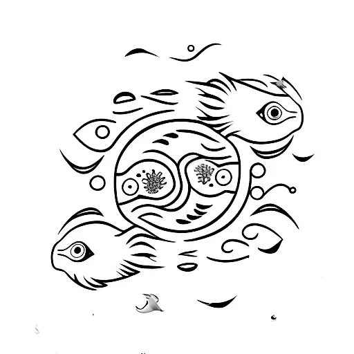 Mother And Daughter Fish Swimming The Same Direction