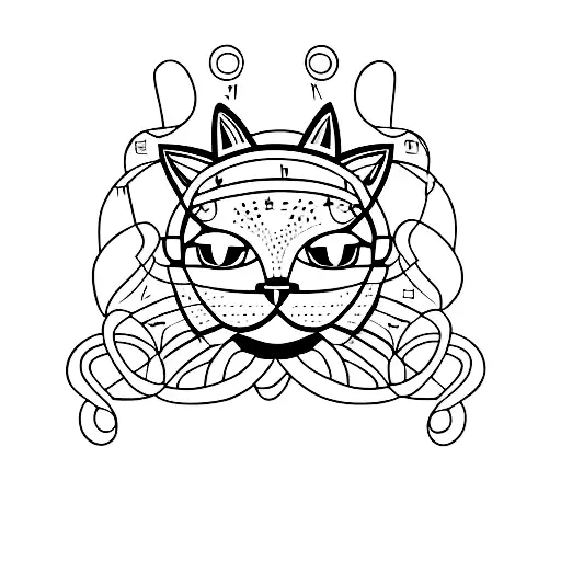 A Minimalist Tattoo Design Of A Cat Wrapped In Yarn With Musical Notes Floating Around