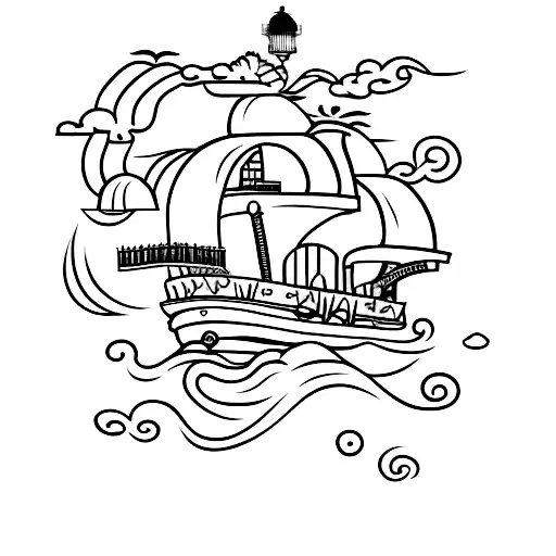A Pirate Ship And A Lighthouse