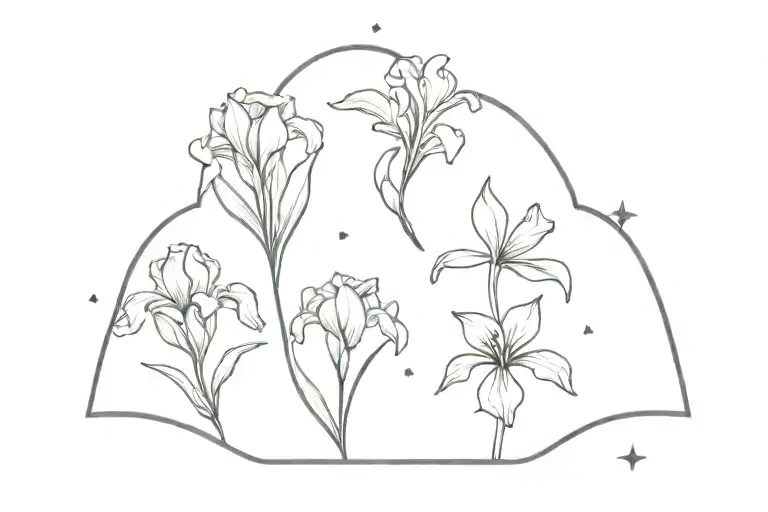 Iris Flower And Violet Flower With Pisces Constellation