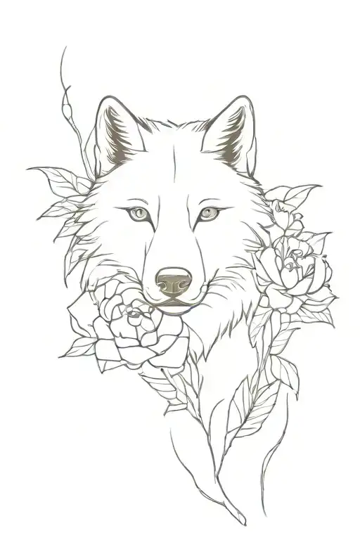 Wolf Face And Large Peony Flowers