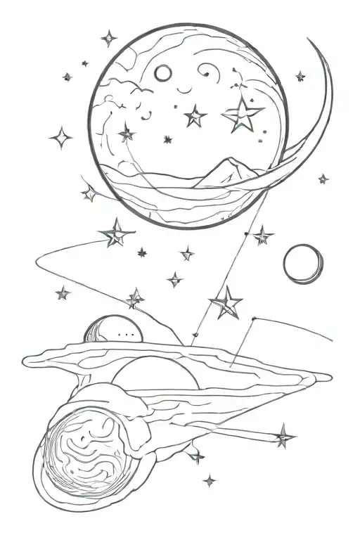 Cosmic Scene With Moon Planet Ans Star