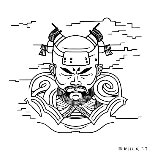 A Minimalist Tattoo Of A Japanese Samurai Warrior With Pixelated Elements From A Favorite Video Game