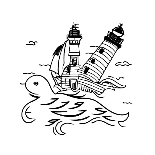 A Pirate Ship With A Lighthouse