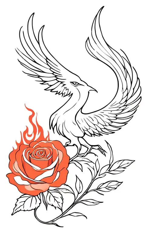 A Rose On Fire With A Phoenix In The Background