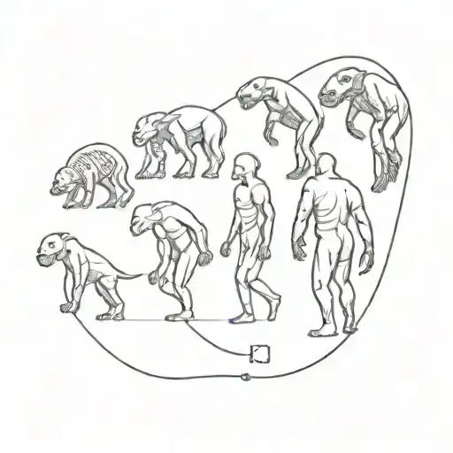 Line Art Tattoo That Showing Human Evolution From Aliens