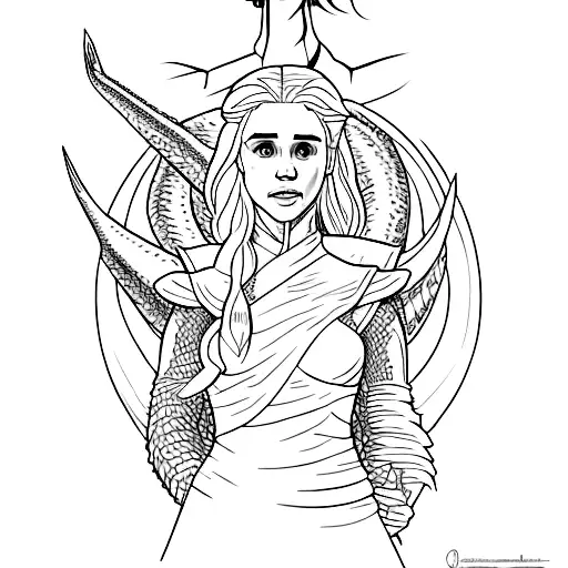 A Minimalist Portrait Of Daenerys Targaryen With Her Three Dragons