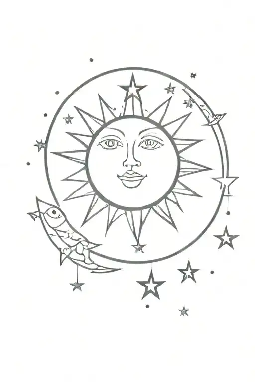 Sun And Moon With Hanging Stars