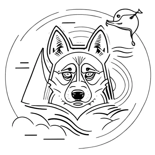 A Minimalist Tattoo Of A Husky Pulling A Boat On The Sea