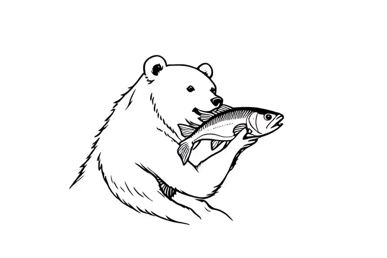 A Bear Holding Fish In Her Mouth