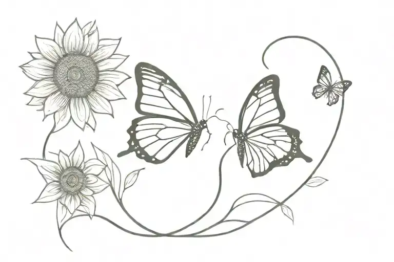 Sunflower And Butterfly Merging Together