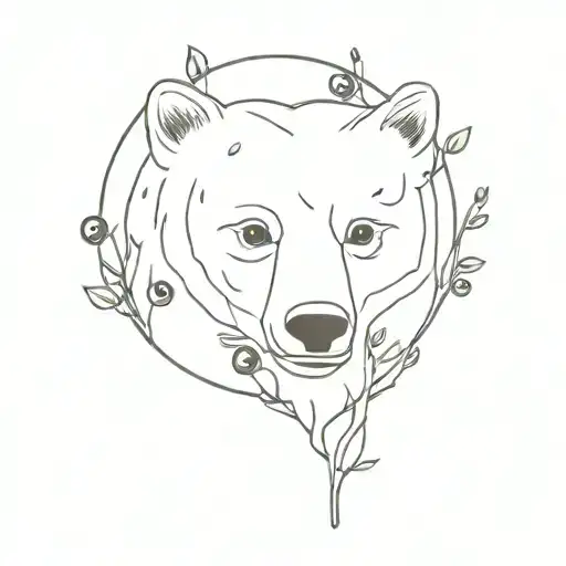 Bear Head With Blueberry Branches And Blueberries Hand
