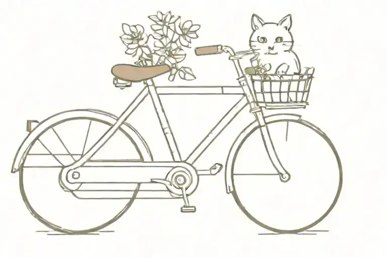 Bike With A Cat And Flowers In The Luggage Rack