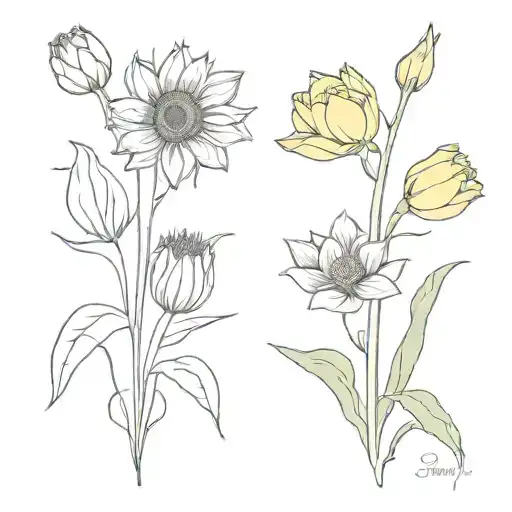 Sunflower And Tulip Flower