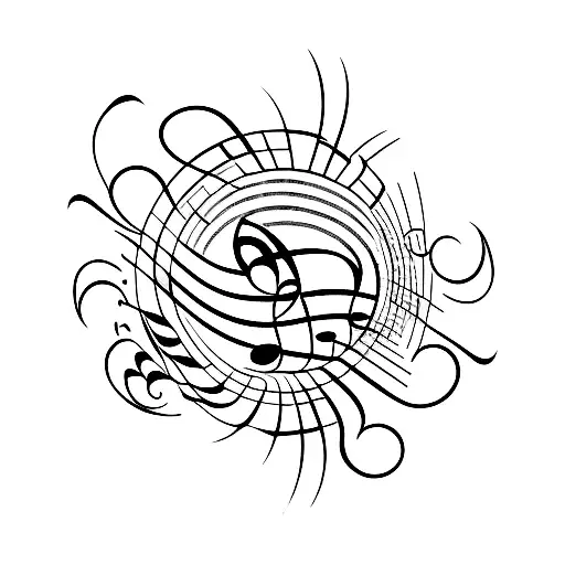A Minimalist Tattoo Of A Curling Stone With Music Notes Around It